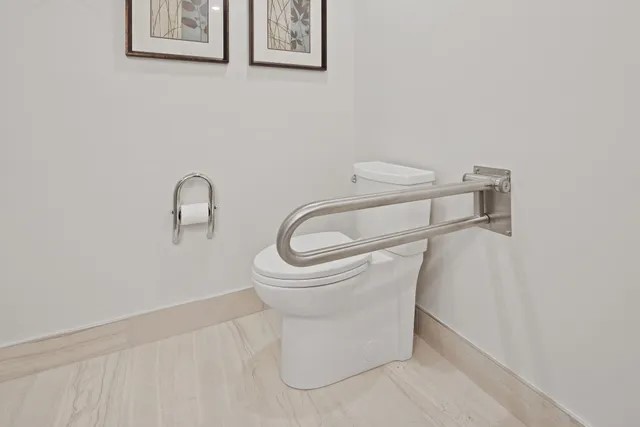 A steel rod incorporated next to a toilet seat for accessibility